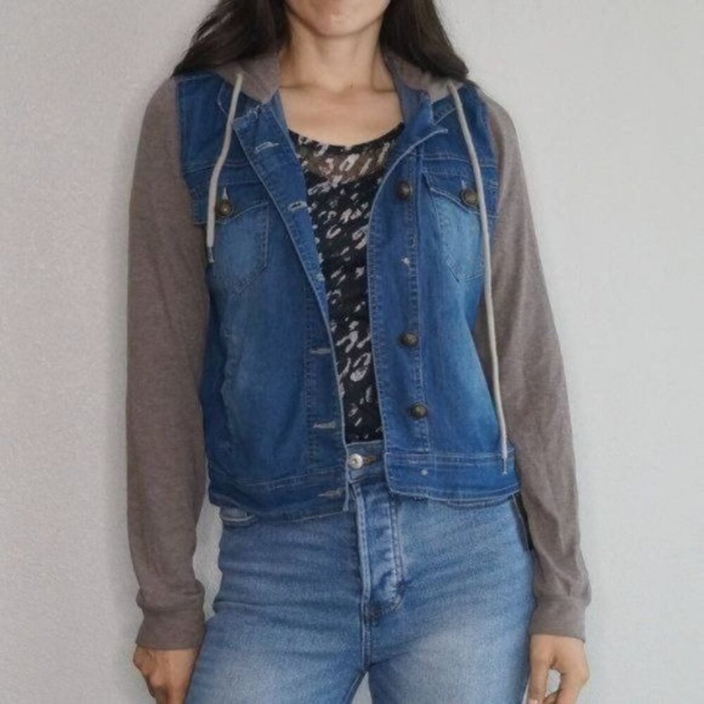 Audrey Ann Denim Hooded Jacket Size M Jean Jacket